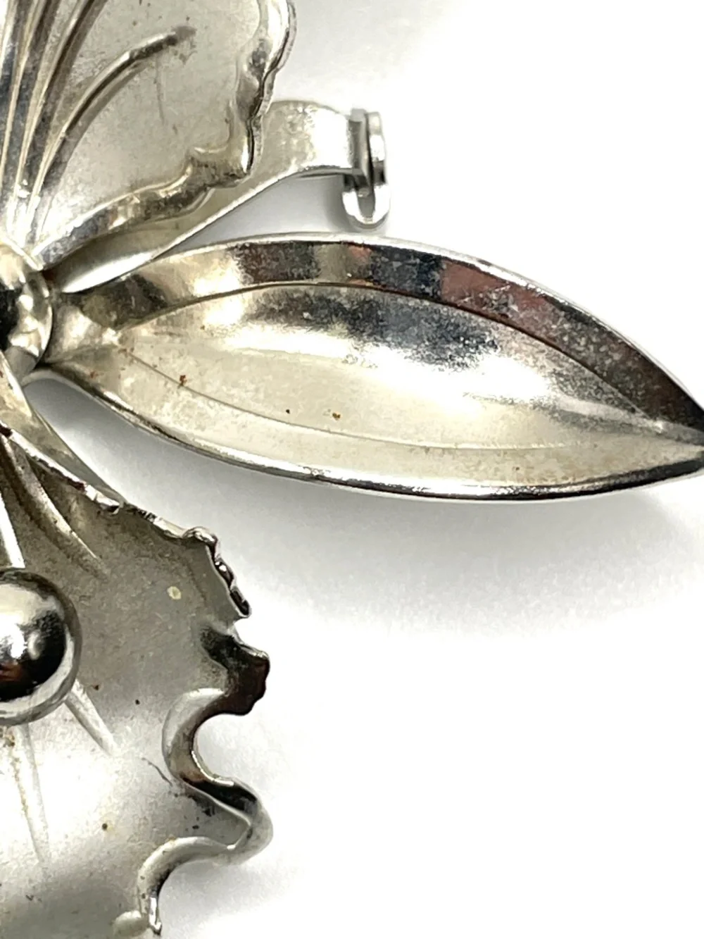 Vintage Mid-Century Silver Tone Orchid Pin Brooch